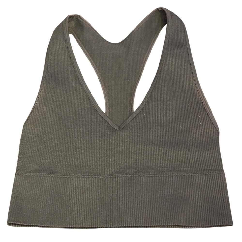Gilly Hicks Dark Green Ribbed Seamless V-Neck Racerback Sports Bra S